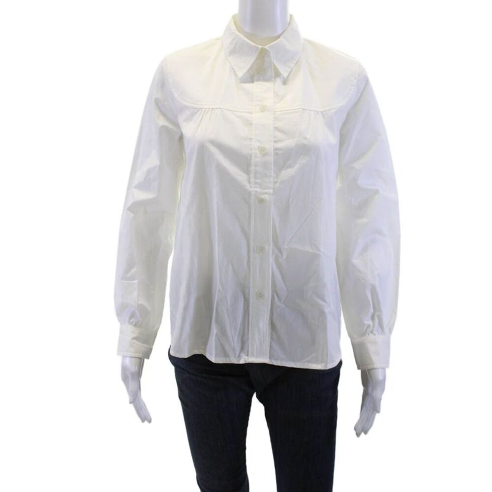APC Womens Basic Collared White Cotton Long Sleeve Button-Up Size 34